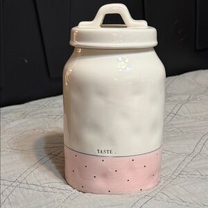 Rae Dunn ‘Taste’ Ceramic Jar with Lid - Cream and Pink